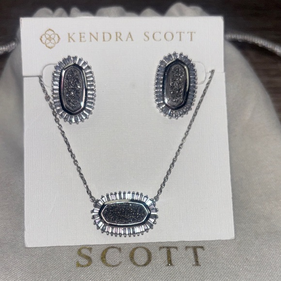 Kendra Scott Silver and Platinum Drusy Necklace & Earring Set - Picture 2 of 5